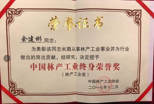 2017年12月21日，中國(guó)林產(chǎn)工業(yè)協(xié)會(huì)第五屆理事會(huì)第三次會(huì)議暨首屆中國(guó)林產(chǎn)工業(yè)創(chuàng)新大會(huì)在首都北京召開(kāi)。會(huì)上對(duì)中國(guó)林產(chǎn)工業(yè)做出貢獻(xiàn)的企業(yè)和個(gè)人進(jìn)行了表彰。其中，大自然家居榮獲“首屆中國(guó)林業(yè)產(chǎn)業(yè)突出貢獻(xiàn)獎(jiǎng)”；執(zhí)行董事佘建彬榮獲“中國(guó)林產(chǎn)工業(yè)終身榮譽(yù)獎(jiǎng)”。